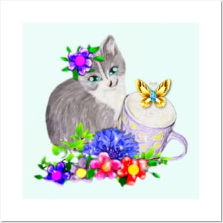 Cute Kitten and Butterfly Posters and Art